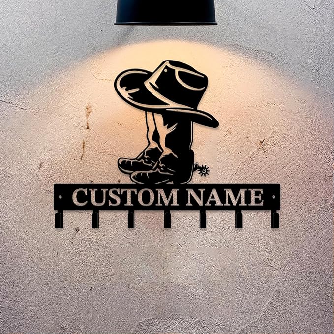 Personalized Custom Name West Cowboy Keys Hooks,Metal Cowboy Art Clothes Keys Hooks,Metal Cowboy Lover Wall Home Storage Decorative Keys Hooks,Key Holder Hooks for Wall (Style I)