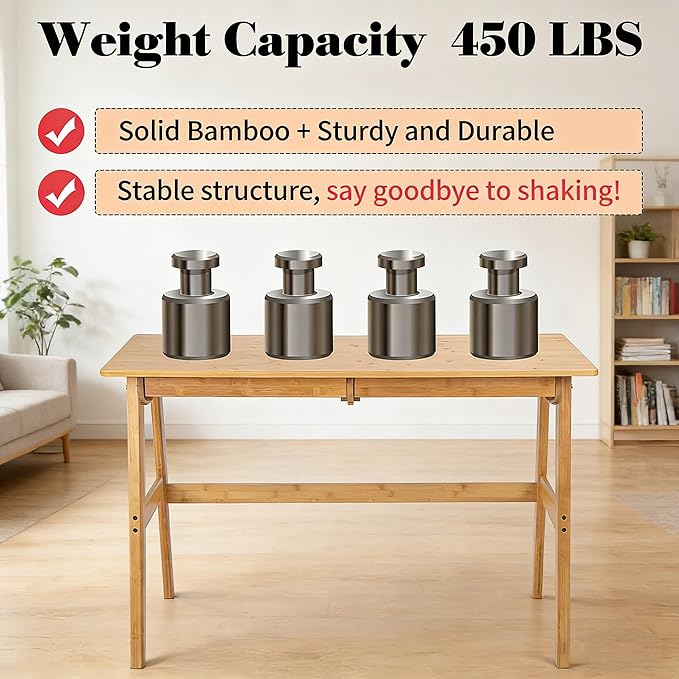 Nnewvante Writing Computer Desk 46" Bamboo Home Office Table with 2 Drawers, Modern Furniture Simple Study Makeup Workstation