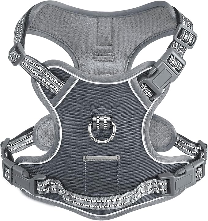 XSmall Dog No Pull Dog Harness, Adjustable Dog Vest for Easy Walking, Breathable Oxford Material, Reflective Strips with Metal Front Clip Control, Corgi, Pug, Terriers, Gray, XS