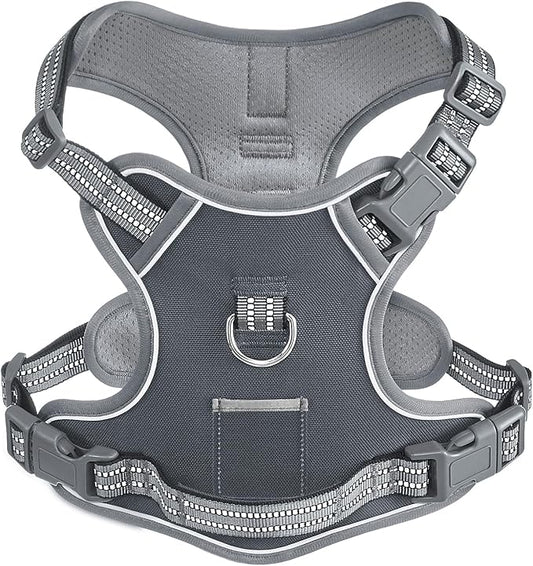 XSmall Dog No Pull Dog Harness, Adjustable Dog Vest for Easy Walking, Breathable Oxford Material, Reflective Strips with Metal Front Clip Control, Corgi, Pug, Terriers, Gray, XS