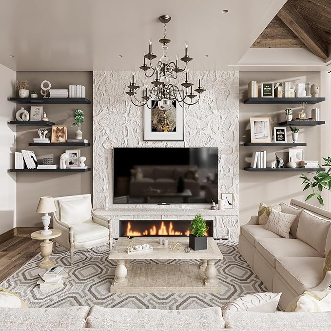 Heimlove 36 Inch Long Floating Shelf for Wall, 12" Deep Black Floating Shelves Shelves for Bedroom Living Room Bedroom, Mounted Shelves for Storage Book Decor, Set of 2