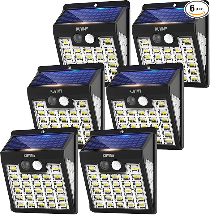 Solar Lights Outdoor, 72 LED Motion Sensor Wall Light, IP65 Waterproof and 3 Lighting Modes, Solar Powered Security Wireless Light Outside for Patio, Garden, Fence, Porch, Front Door(6 Packs)