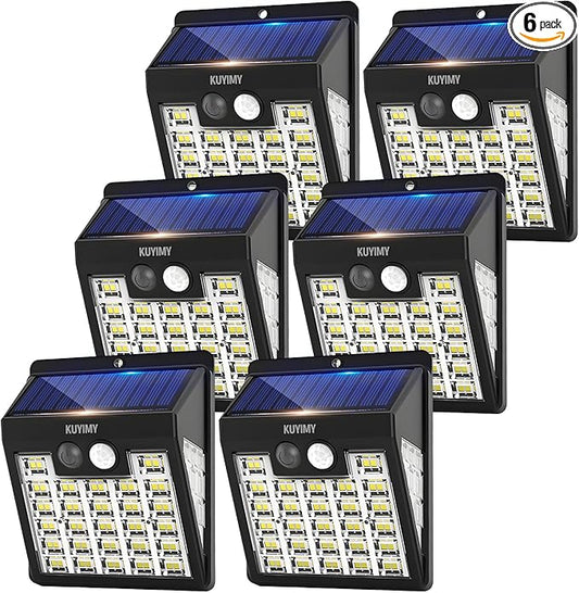 Solar Lights Outdoor, 72 LED Motion Sensor Wall Light, IP65 Waterproof and 3 Lighting Modes, Solar Powered Security Wireless Light Outside for Patio, Garden, Fence, Porch, Front Door(6 Packs)