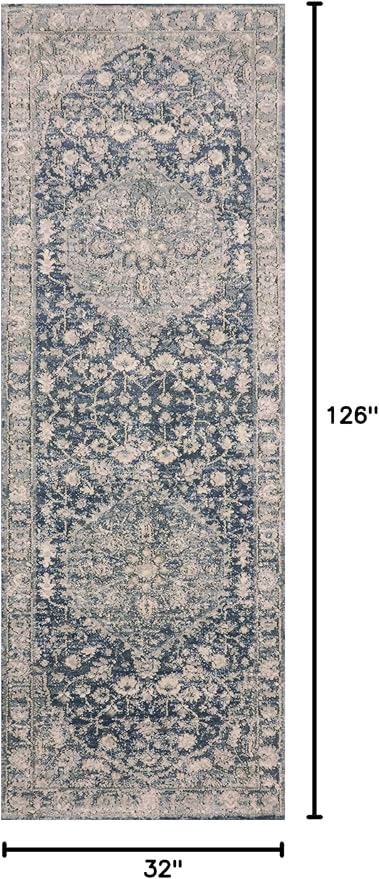 Loloi Teagan Collection TEA-01 Denim/Mist 2'-8" x 10'-6" Runner Rug, Large, Soft Neutral Rug, High-Traffic for Living Room, Bedroom, Home Office, Dining Area