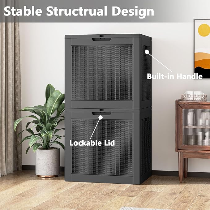 Outdoor Storage Box, Resin Deck Boxes Indoor and outdoor, Waterproof Storage Box Lockable Lid (Black, 31 Gallon)