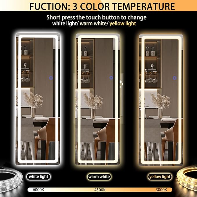 Hasipu Full Length Mirror with Lights, 56" x 20" LED Floor Mirror, Full Body Dressing Standing, Hanging Mounted Mirror for Living Room Bedroom Cloakroom, Round Black