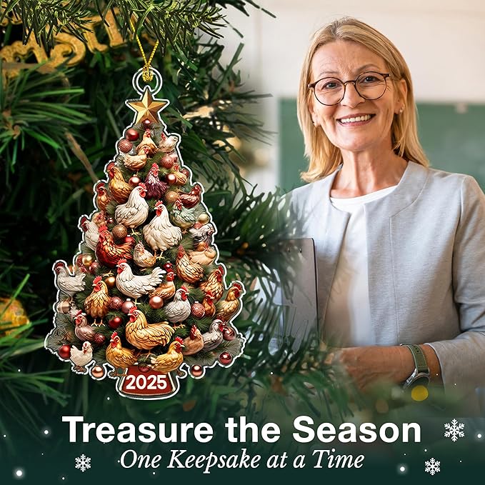 Chicken Ornament - Chicken Ornaments for Christmas Tree, Unique Gifts for Chicken Lovers, Farm Animal Christmas Ornaments, Rooster Ornament for Holiday Decoration, Ideal Animal Themed Gifts