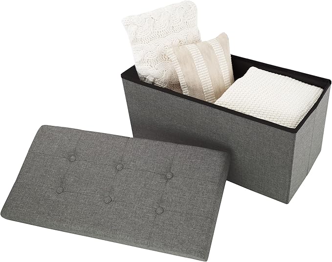 Lavish Home Ottoman Set of 2 - Ottoman Foot Rest, Linen Chest, or Storage Bench Set - 30in Ottomans for Living Room, Bedroom, Dorm Storage (Dark Gray)