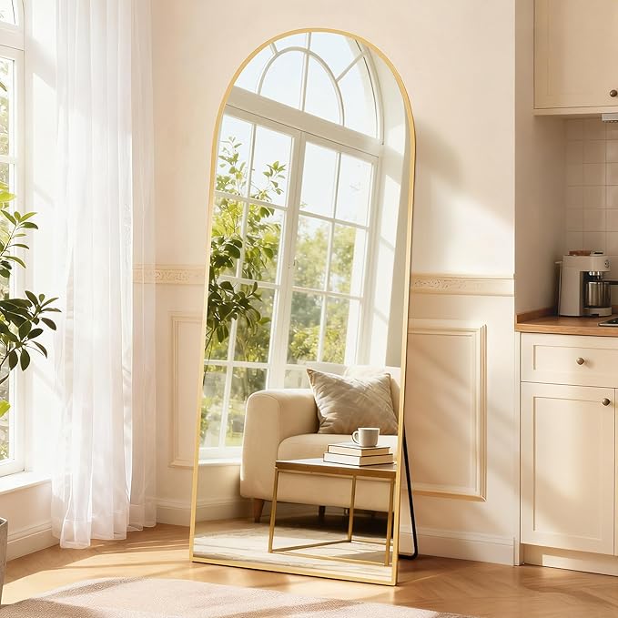 Arched Full Length Mirror 71"x26" - Floor Standing Body Mirror with Aluminum Frame,Leaning Hanging for Bedroom Cloakroom Living Room Gold