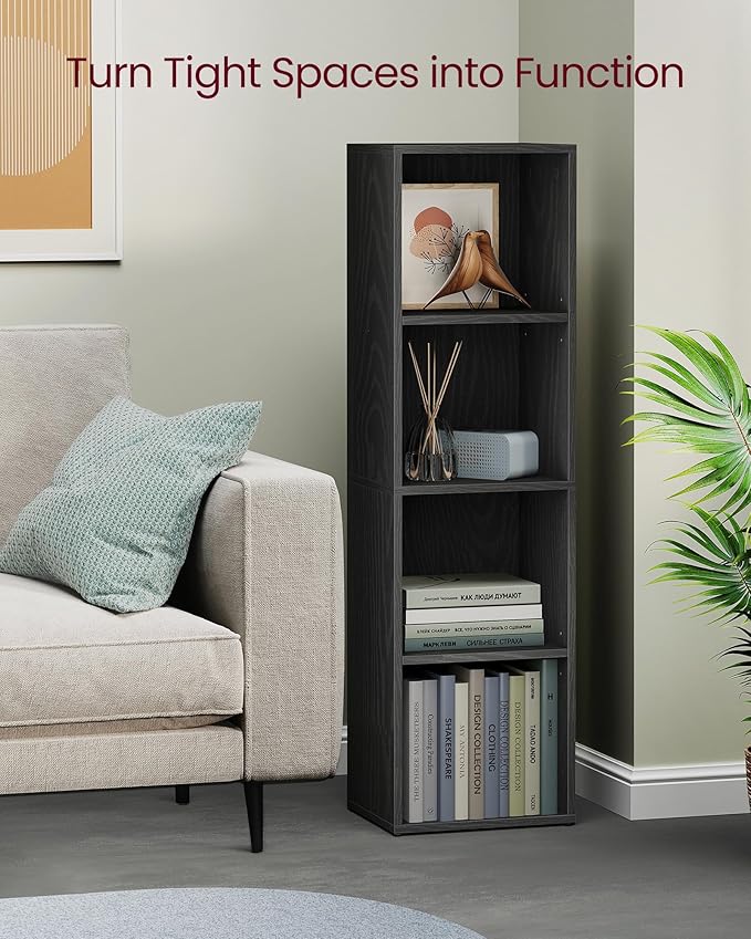 VASAGLE Custos Collection - Bookshelf, 4-Tier Bookcase, Book Shelf, Open Storage Shelf, 9.4 x 11.8 x 41.7 Inches, for Living Room, Home Office, Dining Room, Ebony Black ULBC434B01