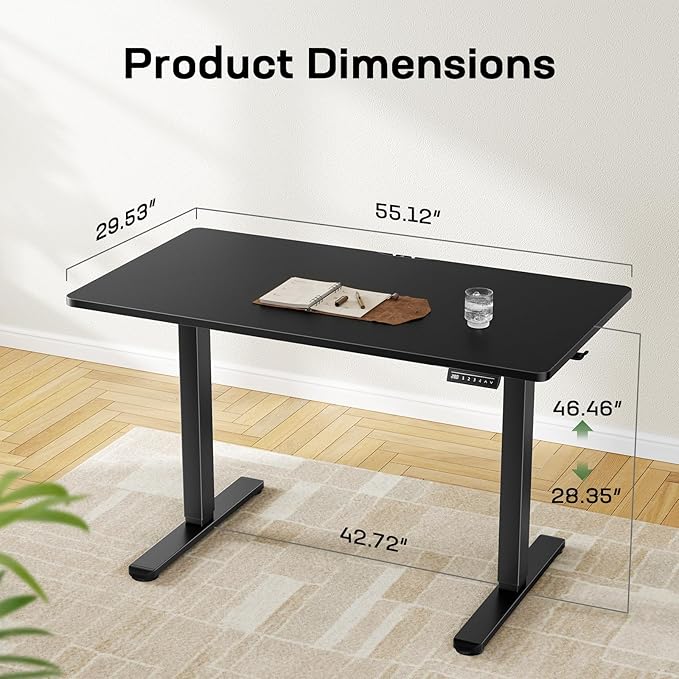 Marsail Electric Standing Desk with One-Piece Desktop,55 x 30 inch Height Adjustable Office Gaming Computer Desk with Deeper Tabletop,Home Office Stand up Desk with 4 Memory Presets, 2 Packages