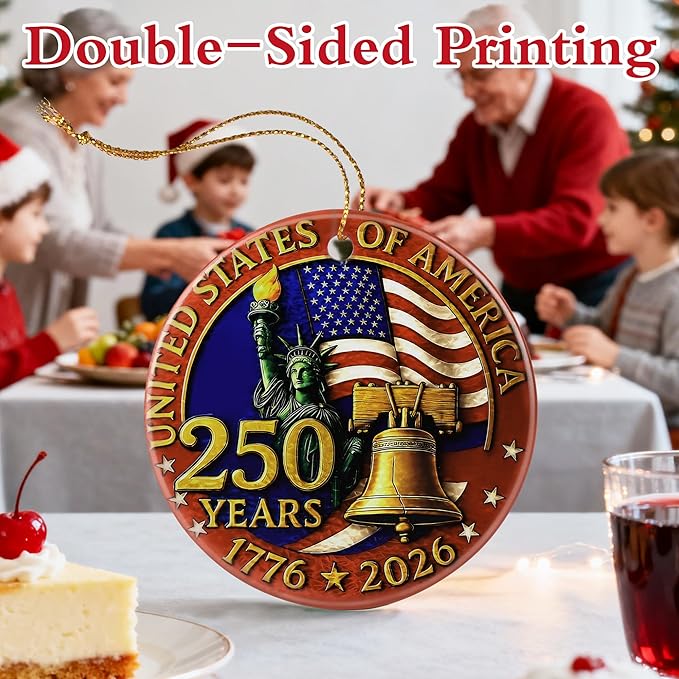 250 Years of America Ornament | Independence Day, July 4 Decor, Christmas Ornaments, Christmas Decorations, Holiday Decor Gifts for Patriots, Gift Exchange & Gift Idea, Giftbox Included
