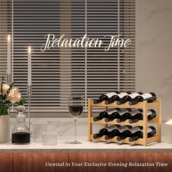 Wine Rack，Bamboo Wine Storage Cabinet Shelf，Countertop Wine Shelf- Freestanding Wine Holder for Kitchen & Pantry (Natural, 3-Tier)