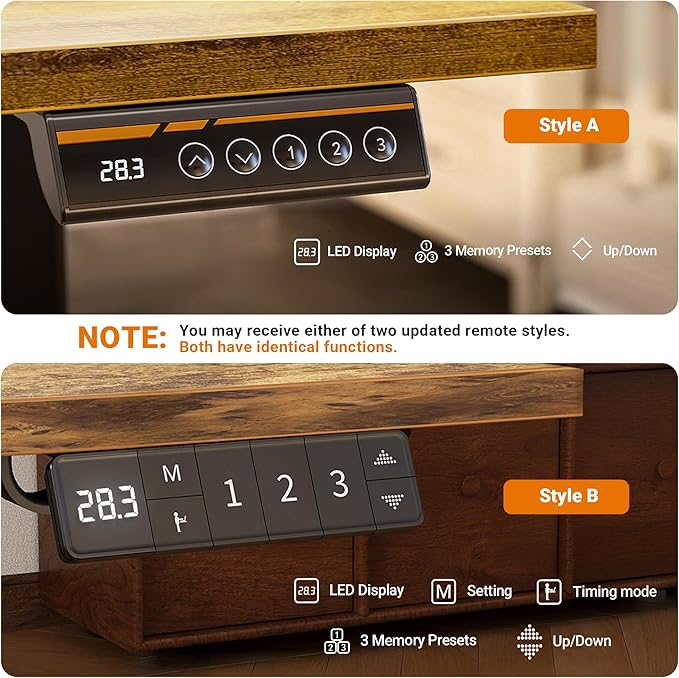 Claiks Electric Standing Desk, Adjustable Height Stand up Desk, 24x48 Inches Sit Stand Home Office Desk with Splice Board, Black Frame/Rustic Brown Top