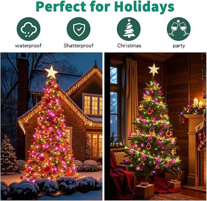 Christmas 100-Count Mini Purple & Green String LightsUL-Certified, Equipped with 8 Lighting Modes, Perfect for patios, Fences and Holiday Occasions.