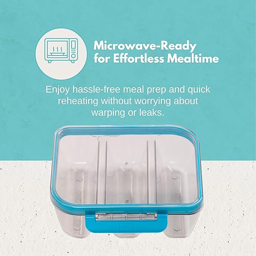 MyGo Pro Rectangular Taco Container, 3-Compartment Clear Heavy Duty Plastic Taco Holder, Portable Sleek Design, Spill-Resistant with Removable Gasket, 6.375" L X7.5" W X 2.75" H