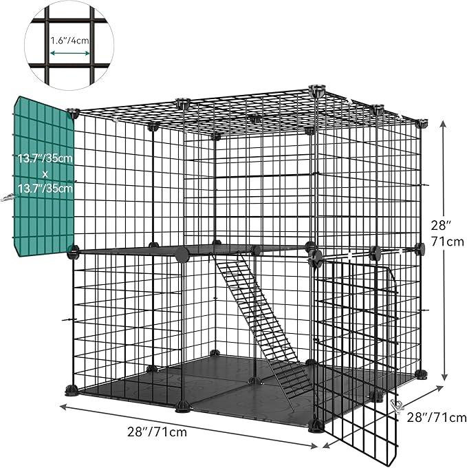YITAHOME 2-Tier Cat Cage Indoor Outdoor: 28" L x 28" W x 28" H DIY Cat Enclosures Kitten Cage Pet Playpen Metal Kennel for 1-2 Cats Small Animals Ferret Kitty Squirrel