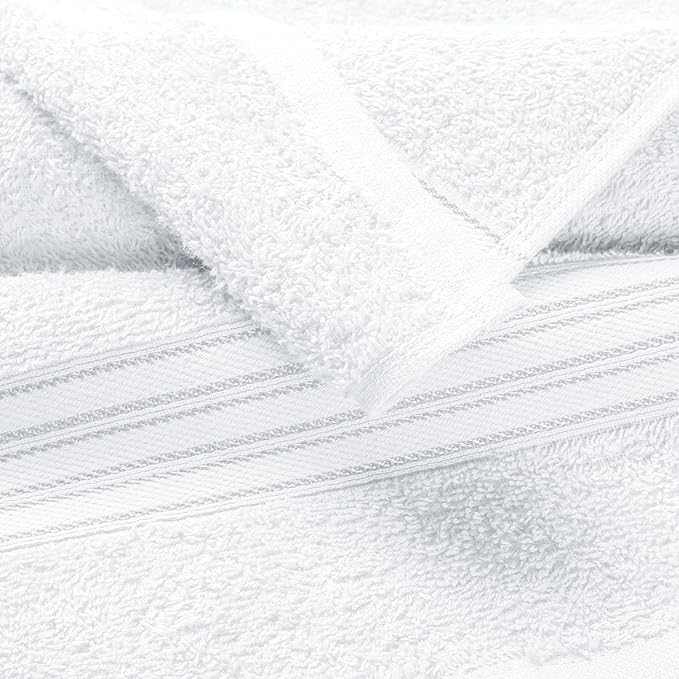 BOUTIQUO Ultra Soft 3 Pack Cotton Towel Set, Contains a Bath Towels 28x55 inch, a Hand Towels 16x24 inch & a Wash Coths 12x12 inch, Ideal Everyday use, Compact & Lightweight - White