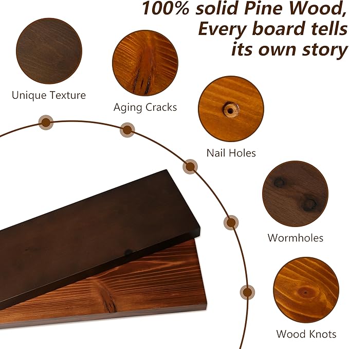 foxsky 48 Inch Solid Pine Wood Floating Shelves for Wall with Hidden Brackets, Rustic Farmhouse Wall Mounted Shelf for Bathroom, Living Room, Bedroom, Kitchen, Office Decor (Honey Oak)