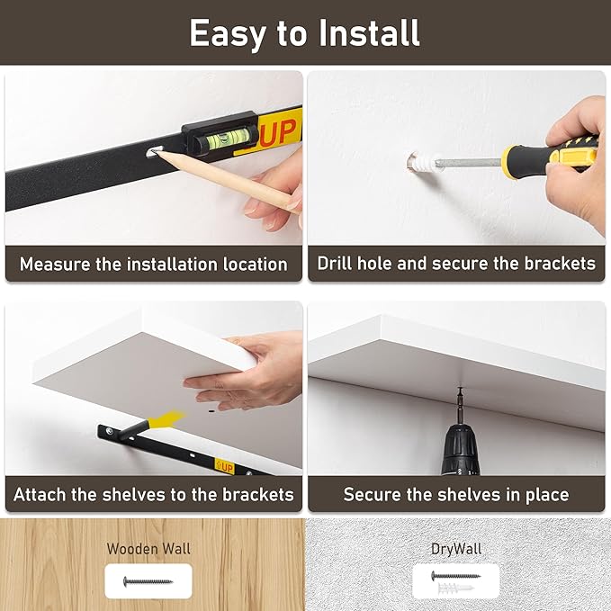 Fun Memories 36 Inch Floating Shelves, Wall Shelves Set of 2 for Bathroom/Living Room/Bedroom/Kitchen, White Floating Shelf for Wall Decor with Invisible Brackets