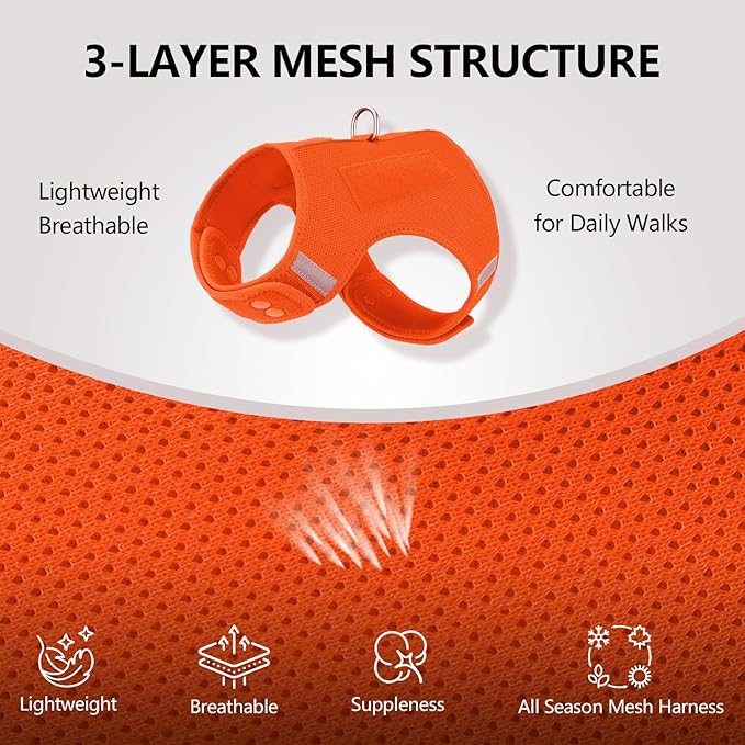 Dog Harness for Puppy – Adjustable Reflective Easy Put On Soft Mesh Vest for Small Dogs with 2 Patches (Orange,XXS)