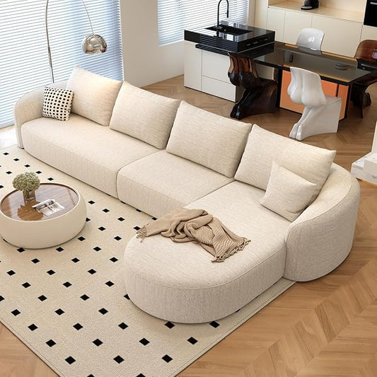 138.6" Modular Sectional Couches Luxury Modern Curved Back Sofa,Minimalist Comfy L-Shape Boneless Cloud Couch for Living Room Apartment,(Right Facing Chaise,White)