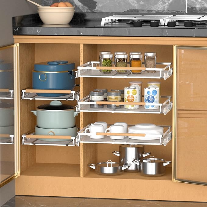 Pull Out Drawer Cabinet Organizer, Expandable Slide Out Storage Shelves - Heavy Duty, Durable and Smooth Slide-Out, 16.3"~26.3" Wide x 17.3" Deep, 1 Pack