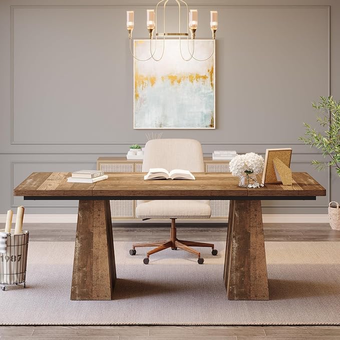 Tribesigns 63-Inch Executive Desk, Large Office Computer Desk with Double Pedestal, Modern Simple Workstations Writing Table Conference Table Business Furniture for Home Office, Espresso Brown