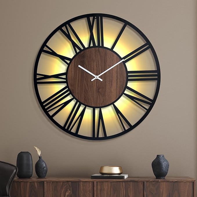 30 Inch Large Metal Wall Clock with Voice and Light Sensor Night Light, Glow in The Dark Non-Ticking Silent Battery Operated Decorative Oversized Wall Clock for Bedroom Living Room Decor