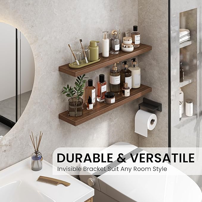 Heimlove 48 Inch Floating Shelves for Wall,Extra Long Wood Shelves Mounted Storage Hanging Shelf Invisible Bracket for Bedroom,Living Room,Kitchen,Office,Set of 2,Walnut Color