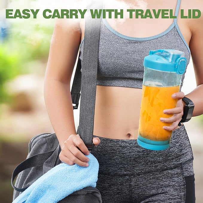 Portable Blender,270 Watt for Shakes and Smoothies Waterproof USB Rechargeable with 20 oz BPA Free and a Travel Lid. (Blue, 20 oz)