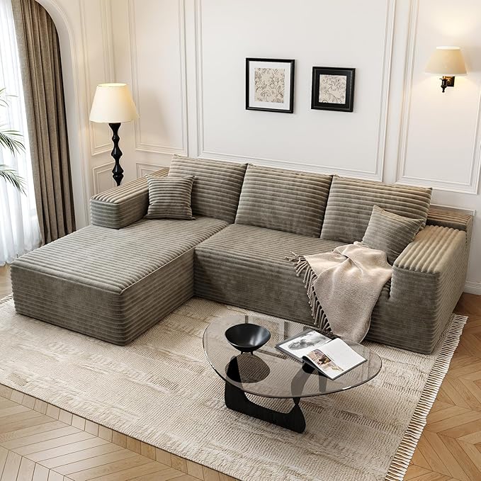 107.5" Cloud Modular Sectional Sofa Couch with L-Shape Chaise,Modern Minimalist Upholstered Couches for Living Room Bedroom,Deep Seat Corner Couch，No Assembly Required (Camel,Left Facing Chaise)