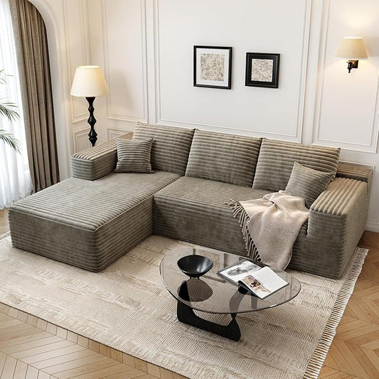 107.5" Cloud Modular Sectional Sofa Couch with L-Shape Chaise,Modern Minimalist Upholstered Couches for Living Room Bedroom,Deep Seat Corner Couch，No Assembly Required (Camel,Left Facing Chaise)