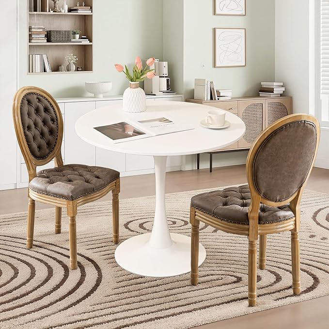 SoarFlash Kitchen Table and Chairs for 2, 31.5" Dining Table Set for 2 with French Dining Chairs, 3 Piece Round Kitchen Table Set, Dining Room Table Set for Small Space, Apartment