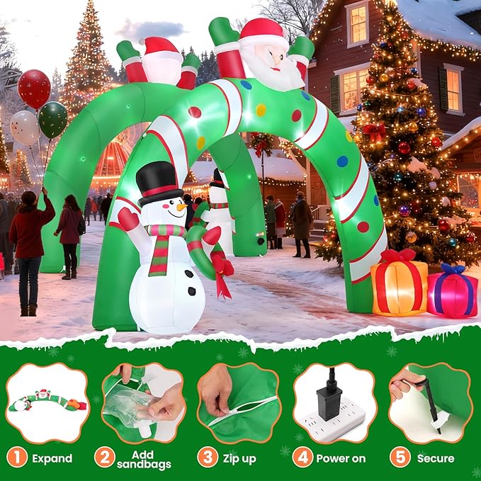 10.3Ft Christmas Inflatable Archway Outdoor Decoration, Blow up Giant Christmas Arch Tunnel with Inflatable Santa/Snowman/Gift Box, Outside Christmas Decorations for Yard Lawn Party Xmas Shopping Mall
