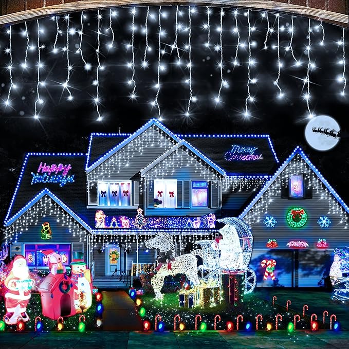 Hezbjiti Christmas Lights Outdoor , 400LED 33FT LED Icicle Lights 8 Modes 75 Drops Fairy String Lights for Christmas Decor Eaves Party Yard Garden