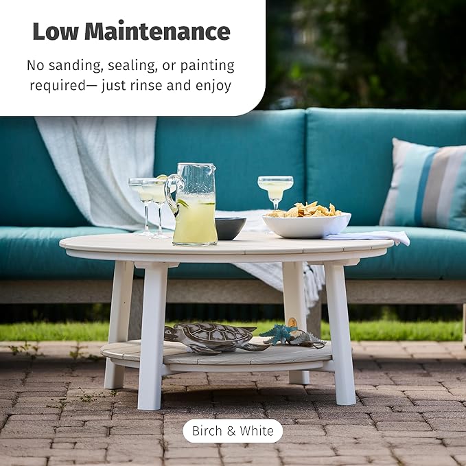 LuxCraft Deluxe Poly Round Outdoor Coffee Table, Two Tier Coffee Table, Round Conversation Tables for Outside Patio with Lower Shelf - Amish Made in USA (Dove Gray & Black)