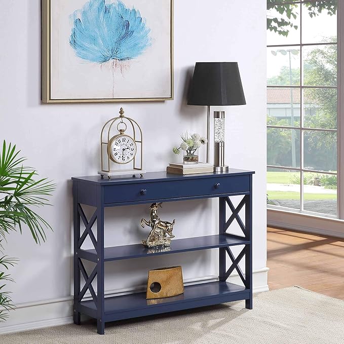 Convenience Concepts Oxford 1 Drawer Console Table with Shelves, Cobalt Blue
