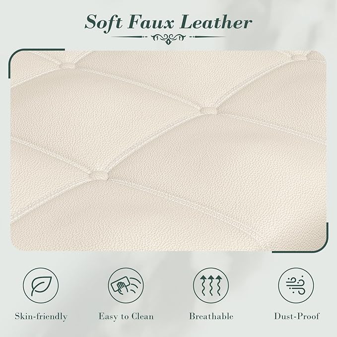 Apicizon 51” Bench with Storage, Faux Leather Ottoman Bench with Rolled Arm & Vintage Rivets, End of Bed Bench for Bedroom, Living Room, Entryway, Beige+Brown Legs