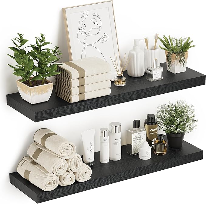 Vivelove Black Floating Shelves for Wall 10 inch Deep, 36” x 10.3” x 1.8”, Large Wall Shelves for Bedroom, Bathroom, Living Room, Kitchen, Office, Modern Shelf Home Decor with Invisible Bracket
