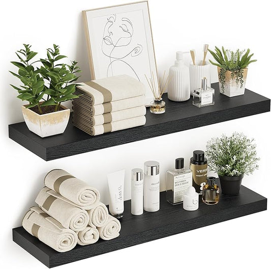 Vivelove Black Floating Shelves for Wall 10 inch Deep, 36” x 10.3” x 1.8”, Large Wall Shelves for Bedroom, Bathroom, Living Room, Kitchen, Office, Modern Shelf Home Decor with Invisible Bracket