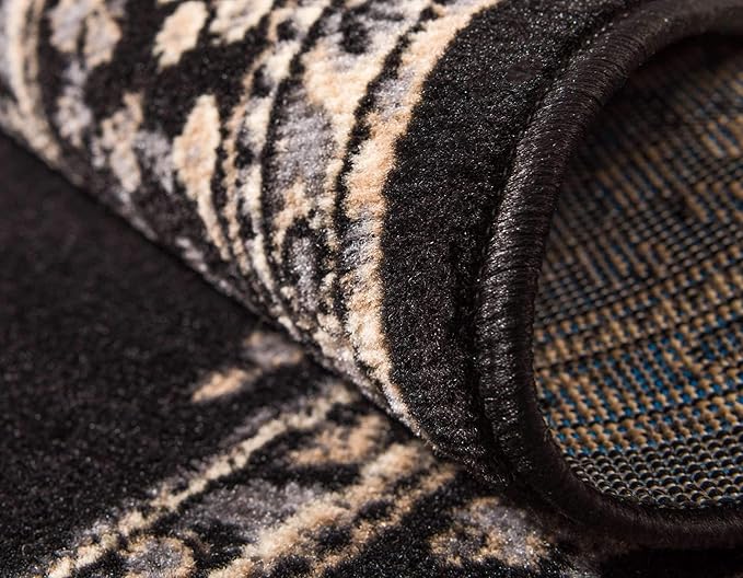 Unique Loom Reza Collection Traditional Persian Style Area Rug, 9 x 12 ft, Black/Beige