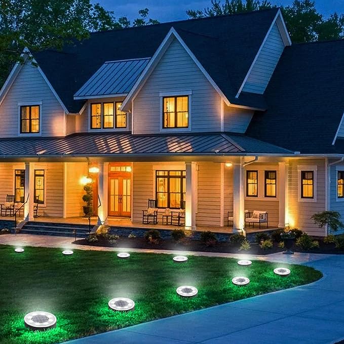 Joomer Solar Ground Lights, 12 Pack 8 LED Solar Lights Outdoor Waterproof IP68 Disc Light Landscape Lighting Garden Light for Patio Pathway Lawn Yard Driveway Walkway(White)