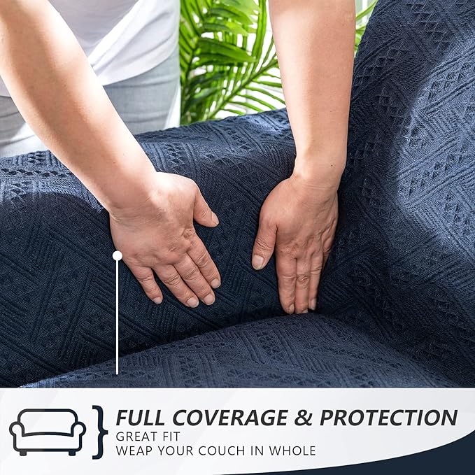 MYSKY HOME Sofa Covers & Slipcovers for 2 Cushion Couch, Sectional Sofa Couch Covers for Dogs, Throw Cover for Living Room - X-Large: 71" x 118", Navy Blue