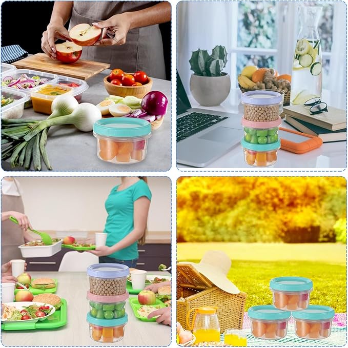 36pcs 8 oz Plastic Containers with Screw Lids, Reusable Clear Food Storage Containers with Pen and Brush for Snack Salad Fruit, Leakproof Small Freezer Containers, Microwave & Dishwasher Safe