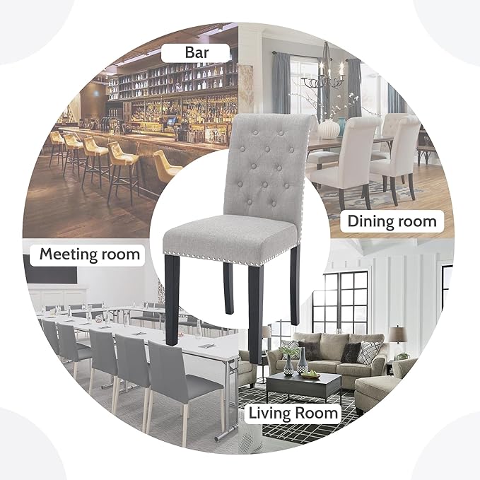 Westice Dining Room Chairs Set of 6 Upholstered Fabric Kitchen Chairs Dining Room Side Chair with Nailhead Trim and Rubber Wood Legs for Small Space Apartment, Light Gray