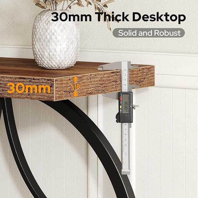 39.4" Console Table, Industrial Entryway Table with Anti-Tilt Design, Narrow Wood Accent Sofa Table Behind Couch with Double Circle Base for Entryway, Living Room, Hallway, Foyer