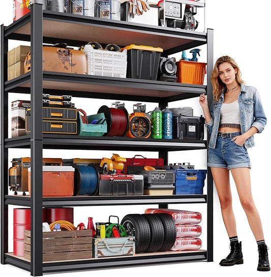 Garage Shelving-2050 lbs 5 Tier Storage Shelves,Adjustable Heavy Duty Metal Shelving Unit and Storage Large Rack,Utility Steel Shelf for Warehouse Industrial Pantry Basement -78"x46"x20",Black