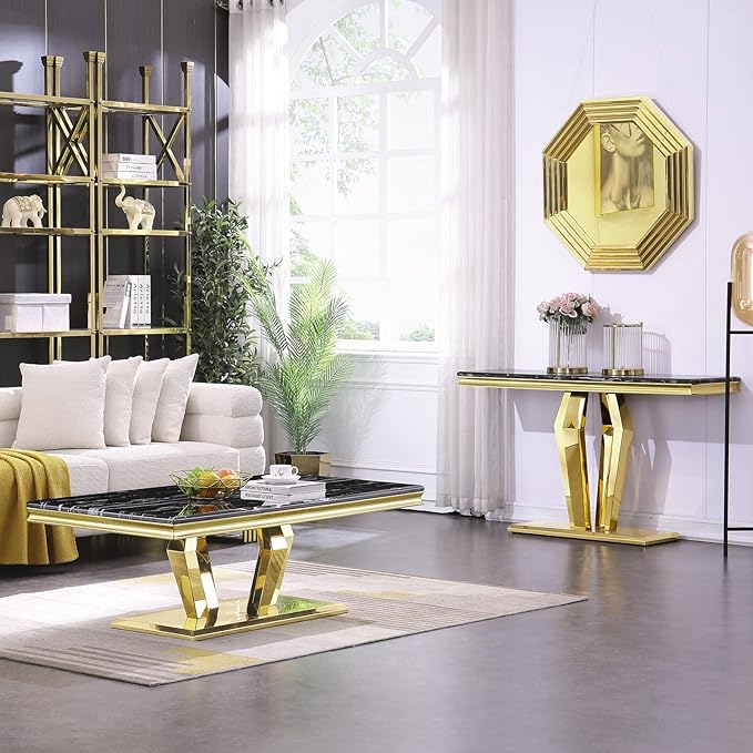 Asday Modern Console Sofa Table for Entryway, Black and Gold Console Table Narrow Long Hallway Tables for Living Room Office