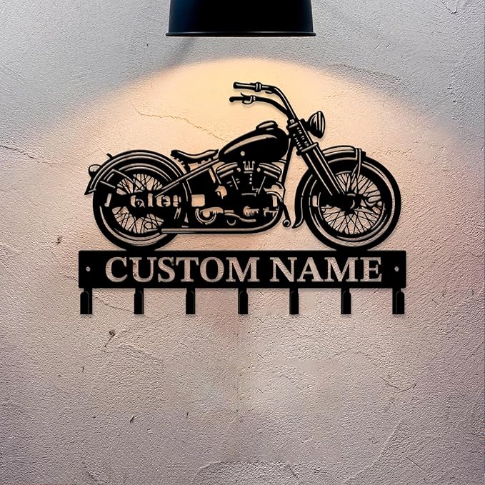 Personalized Custom Name Motorcycle Keys Hooks,Metal Motorcycle Art Clothes Keys Hooks,Metal Motorcycle Lover Wall Home Storage Decorative Keys Hooks,Key Holder Hooks for Wall (Style A)